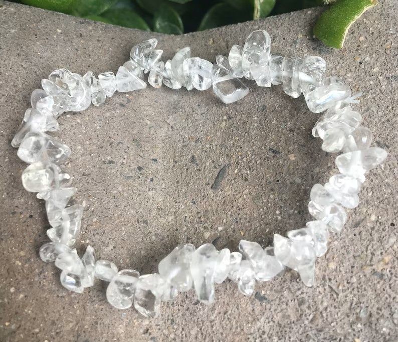 Natural Clear Quartz Chip Bracelet Stretch Crystal Healing 7